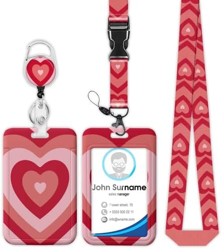 Love Heart Coffee Latte Badge Holder with Breakaway Lanyard, Lanyards for ID Badges Women, Cute Badge Reel Retractable, Pink ID Card Holder Keychain Name Badge Clip, Nurse Teacher Doctor Student Gifts