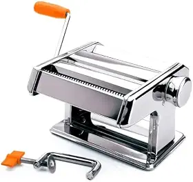 Máquina de Massas em Aço Inox, Manual, Versátil, com Cilindro Liso Regulável, Cilindro Cortador, Manivela Removível, Trava de Mesa, 20cm x 15cm x 12,5cm