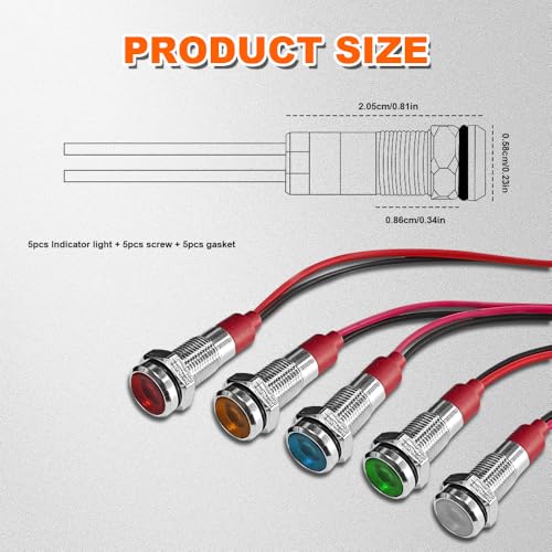 5PCS 6MM Lámpara Indicadora LED Amarilla 12-24V miniatura 2