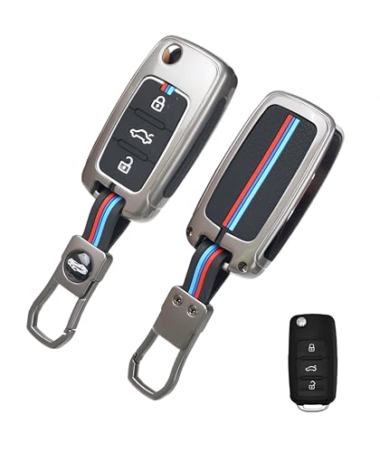 Image of Auto Thrill Premium Metal Alloy Key Cover for Skoda and Volkswagen - Polo Vento Jetta Ameo Passat and Skoda Rapid Laura Superb Octavia Fabia Yeti 3 Button Flip Key