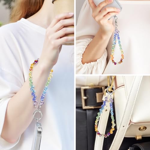 Image of TENOC Beaded Phone Wrist Strap, Multicolor | Cellphone Lanyard Chain, Sparkling Wristlet Bracelet, For Women