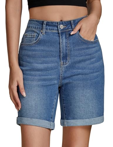 Vetinee Knielange Hosen Damen Damen Bermuda Shorts Mittelblau Größe L Passt für EU 42-44