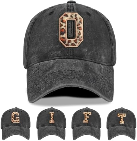 Womens Baseball Hat Initial Gifts, Cheetah Baseball Cap Low Profile Caps for Men Black Embroidery Washed Adjustable Dad Hats