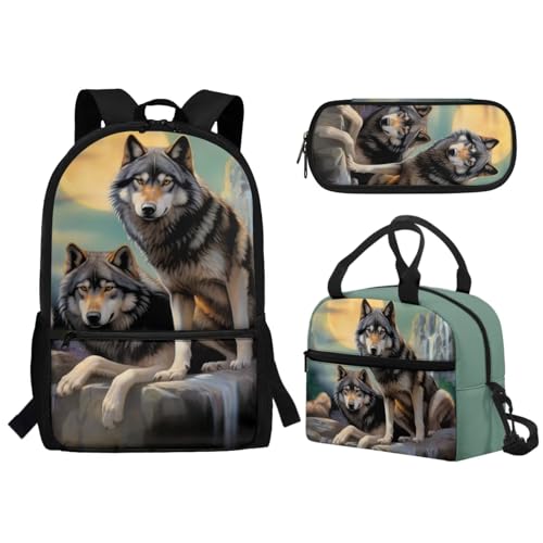 Guosanchn Wolf Backpack for Girls Boys Elementary School Bag Bookbag