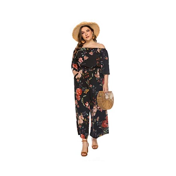 Womens-Summer-Floral-Off-Shoulder-ruffled-Short-Sleeve-High-Waist-Wide-Leg-Pants-Casual-Loose-Jumpsuit Love Welove Fashion Women's Summer Floral Off Shoulder ruffled Short Sleeve High Waist Wide Leg Pants Casual Loose Jumpsuit Romper (L, Black floral)