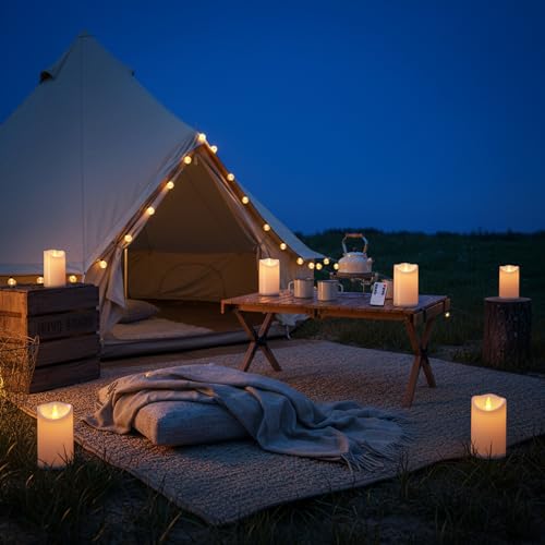 Image of Artmarry Flameless Candles Outdoor Indoor Pillars Battery Operated Flickering Candles Include 10-Key Remote Timer 400+ Hours by 2 AA Batteries (White Candle - Warm Light, 3 inch D x 4 inch|5 inch|6 inch H - 24 Pack)