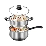 MANO 2 Quart Saucepan With Steamer Insert and Lid Stainless Steel Sauce Pan with Steamer Rack Nonstick Milk Pot Butter Warmer Melting Cooking Pot Heatproof Handle Multipurpose Cookware