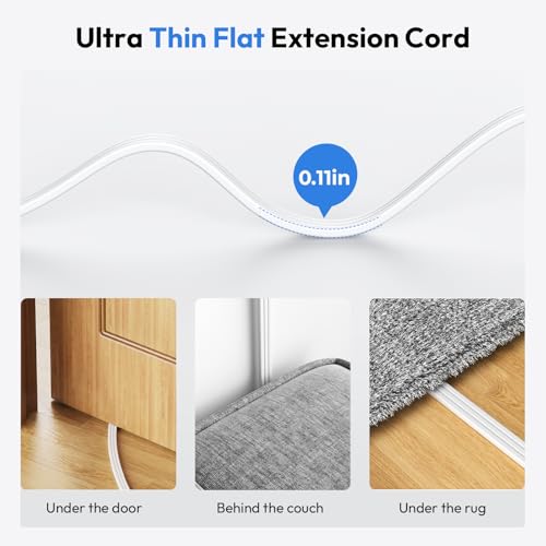 NTONPOWER Cordon de extensión largo de 25 pies, cordón plano para debajo de la alfombra, regleta con cable largo, regleta montable en pared con 4 tomas y 2 USB A + USB C, protección contra sobrecarga para interior, hogar, dormitorio y oficina miniatura 3