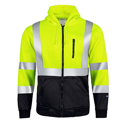 JORESTECH High-Visibility Full-Zip Safety Hoodie, ANSI/ISEA 107 Compliant, Reflective Tape, Polyester Fleece Work Sweatshirt Yellow