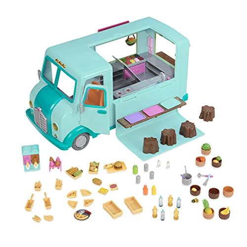 Li’l Woodzeez 89-teilig Food Truck Imbisswagen Set mit Zubehör – Eiscreme, Pizza, Tacos, Geschirr und mehr – Spielzeug für Kinder ab 3 Jahren