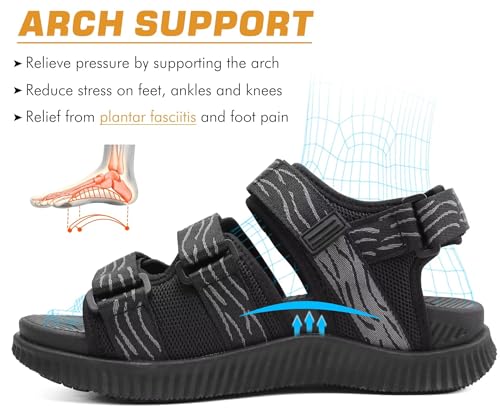 Image of KuaiLu Mens Hiking Sandals with Arch Support Orthopedic Walking Recovery Sandals for Plantar Fasciitis Open Toe Summer Athletic Sport Comfortable Cushion Breathable Outdoor Water Sandals Size7-13