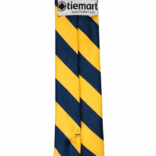 tiemart Boys' Neckties for 8 to13 years old (Navy Blue and Golden Yellow Striped)4