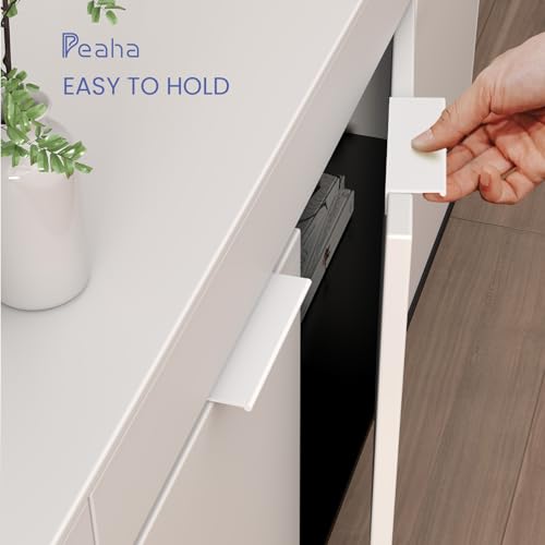 Image of Peaha 10 Pack Kitchen Cabinet Handles 1-5 /16 inch White Drawer Pulls Edge Pulls | White Cabinet Pulls Dresser Drawer Handles Modern Hidden Aluminum Alloy Closet Bedroom, Easy to Install