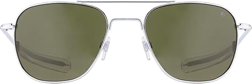 AO Gafas de sol Pilot originales, plateadas, lentes de cristal SkyMaster verde Calobar, patillas bayoneta, polarizadas, 52-20-140, Lente polarizada