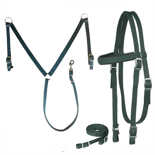 image for Majestic Ally Nylon Padded Equestrian Browband Headstall, Reins & Brea