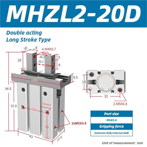 Pince pneumatique parallèle double effet MHZL2-20D rigide et précise