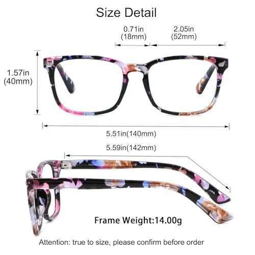 Image of YEIN Progressive Multifocus Reading Glasses, Spring Hinge Blue Light Blocking Glasses for Women Men, No Line Multifocal Readers with Clear Lenses (blue floral,+0.00 /+1.00 magnification)