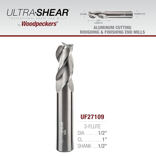 Image of 1 /2 Inch End Mills, 3 Flute, 2 Pack, USA Made Solid Carbide CNC Aluminum Cutting Bits for Roughing & Finishing - Square End - UF27109