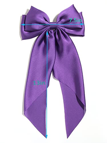 2Pcs Large Hair Bows For Women Big Bow Clip Girl Scarf French Barrette With Long Silky Satin Ribbon Solid Color Bowknot Hairpin Hair Slides Scrunchies Accessories (Purple Royal Blue) #TOP4