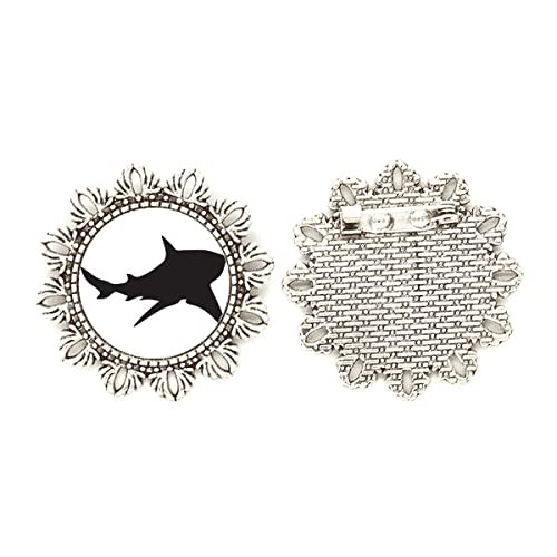 Broche de plata de tiburón negro para chaquetas y eventos