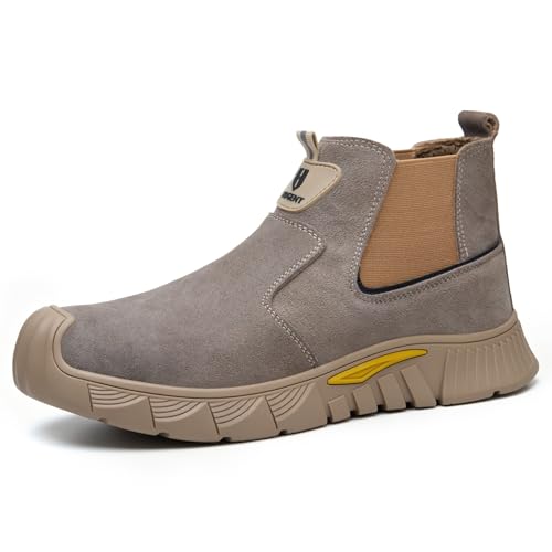 Image of Hogent Welding Work Boots for Men Slip on Steel Toe Shoes for Men Soft Comfortable Safety Boots Mens Work Boots Indestructible Puncture Proof Construction Boots for Men Safety Toe Footwear for Welder