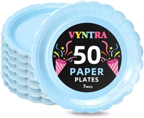 Baby Blue Disposable Plates 7-Inch (17.8 cm), 50 Pack | Sturdy Pa...