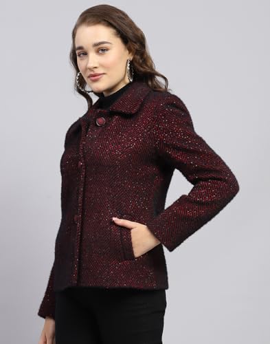 Image of Monte Carlo Womens Self Design Maroon Collar Neck Full Sleeve Coat