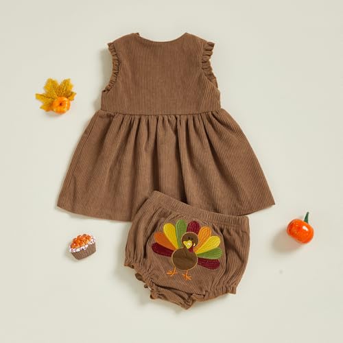 Baby Girl Thanksgiving Outfits Sleeveless Letter Embroidery Tank Tops + Shorts Set Infant Turkey Clothes 6