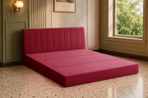 Image of Los Angeles Modern Velvet 3-Seater Sofa Cum Bed, Multipurpose Convertible Sleeper Couch Sofa for Living Room, Bedroom & Office- Red Color
