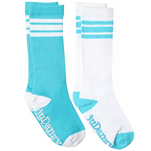 juDanzy knee high team color tube socks for toddler and youth boys and girls (2 Pack) (4-6 Years (Shoe Size 9C-1) With Anti-slip grip, Turquoise)