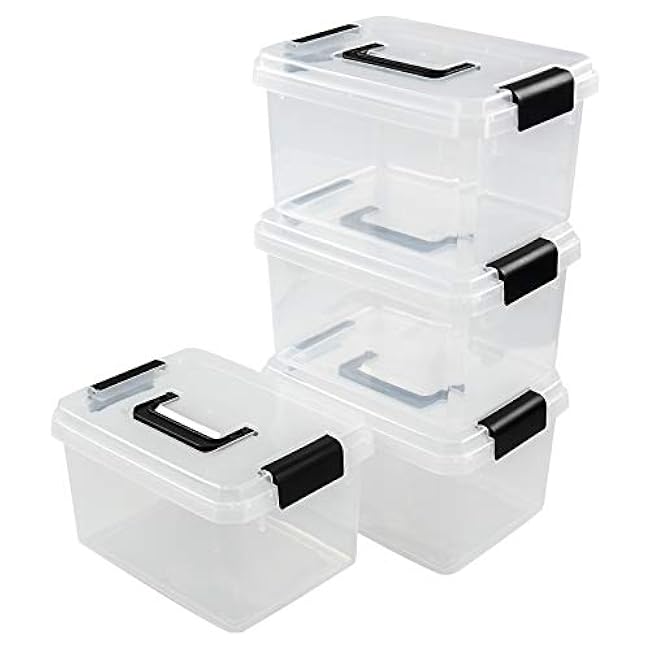 4 Packs Plastic Box with Lid, Plastic Storage Bin, Small Storage Boxes