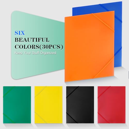 30 Pièces Chemises Porte-documents, Chemise 3 Rabats A4 avec 2 Bandes ÉLastiques, Dossier en Plastique pour Document au Format A4, Idéal pour Bureau Maison Scolaire – vue 2