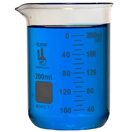Image of 200ml Beaker, Low Form Griffin, Borosilicate 3.3 Glass, Double Scale, Graduated, Karter Scientific (Single)