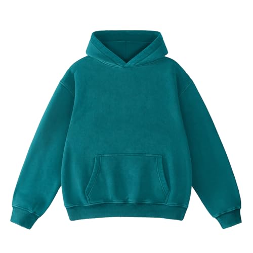 Image of FAIABLE Womens Oversized Acid Wash Hoodie Unisex Heavyweight Cotton Hoodies Fleece Vintage Washed Sweatshirt Women Men