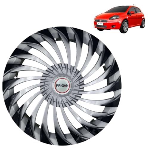 Image of PRIGAN Wheel Cover for Punto 15 Inch Silver Black Wheel Cap (Available in 15 Inch) (Set of 4 Pcs) (Press Fitting) Model- Swing DC-15