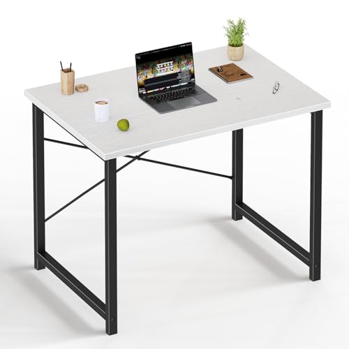 Image of DUMOS 32 Inch Small Computer Desk, Gaming Desks for Home Office Bedroom | Modern Study Writing Work Table, Craft PC Desk Simple Workstation with Reinforcement Structure, Black and White