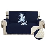 CYCMACO Funda Sofa Impermeable 2 Plazas, Cubre Sofas Antiarañazos Gatos, Couch Cover Antideslizante Antimanchas, Universal, con Reposabrazos, Lavable, Azul Oscuro