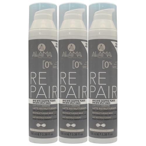 Latte Ristrutturante REPAIR Bye Bye Doppie Punte, Con Cheratina. Per Capelli Danneggiati e Sfibrati, Ricompatta e Sigilla La Cuticola 100ml (3 Unità)