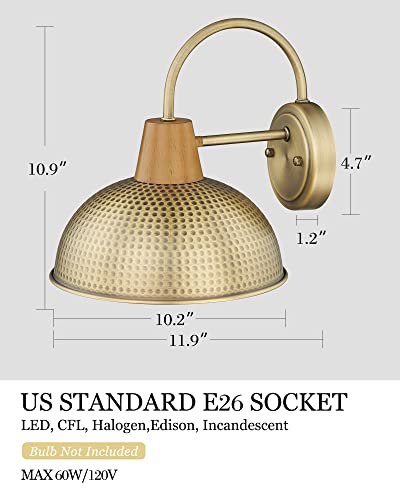 Farmhouse Barn Light Outdoor, Hwh Outdoor Sconces Wall Lighting, Gooseneck Barn Wall Sconce Light For Patio Porch Garage, Hammered Metal Shade, Antique Brass, 5Hzg70B Bg #TOP3