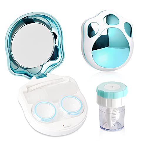 Kit de viaje para lentes de contacto con patas de gato con arandela limpiadora, caja de contacto portátil con pinzas de espejo, herramienta de extracción de...