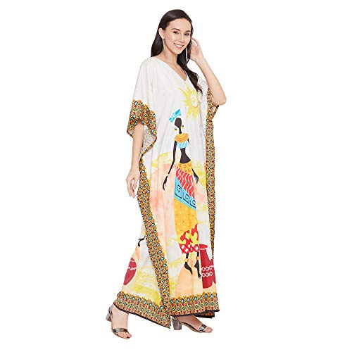 Image of Women Polyester Casual Long Plus Size Beach Caftan Cover Up Maxi Dress 1X-3X Summer Kaftan Dresses for Women
