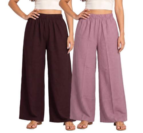 Image of Plaazo Women's Cotton Palazzo | Wide Leg Palazzo for Women | Soft Breathable High Waist Bottom Wear | Comfortable Casual, Office, Travel for Women