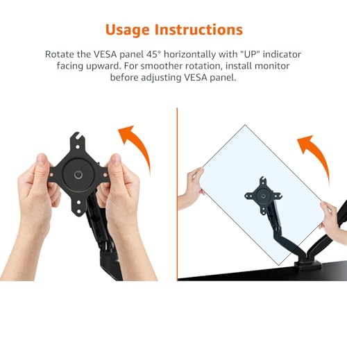 Amazon Basics Gas Spring Dual Monitor Arm Desk Mount, Adjustable Tension, Fits 15–27 Inch Monitors, Supports 4.4–15.4 lbs Each Arm, VESA 75x75/100x100, Black view 2