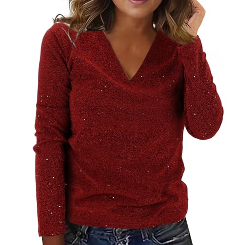 Sequin Top Women's Glitter V-Neck Shirt Elegant Long Sleeve Tops Sexy Oversize Top Vintage New Year's Eve Outfit Silver Tunic Casual Blouse Shirt Fancy Dress Costumes for Rave Festive 1, red, L Sequin Top Women's Glitter V-Neck Shirt Elegant Long Sleeve Tops Sexy Oversize Top Vintage New Year's Eve Outfit Silver Tunic Casual Blouse Shirt Fancy Dress Costumes for Rave Festive 1, red, L