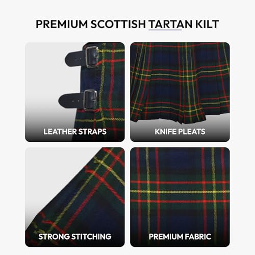 Image of 8 Yard Mens Kilt - Authentic Tartan Kilt for Men Highland Outfit for Weddings & Traditional Scottish Wear