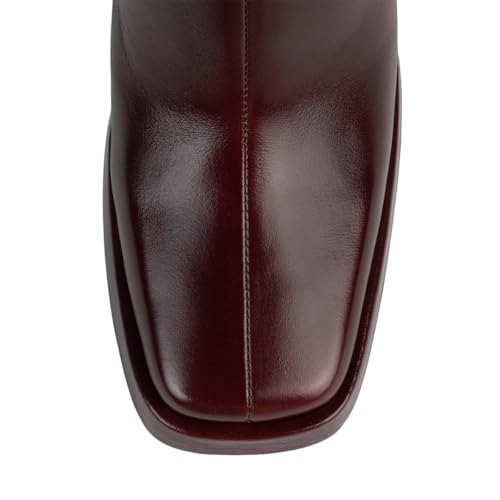 FSJ Women Square Toe Low Platform Knee-High Boots Chunky High Heel Side Zipper Tall Boots Weddings Street Daily Wear Shoes Size 4-16 US4