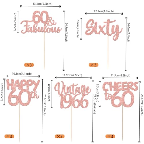 Image of 15 PCS 60th Birthday Centerpiece Sticks Sixty Happy 60 Vintage 1966 Table Flower Centerpieces Sticks Cheers to 60 Fabulous Floral Decorations 60th Birthday Party Centerpieces Supplies Rose Gold