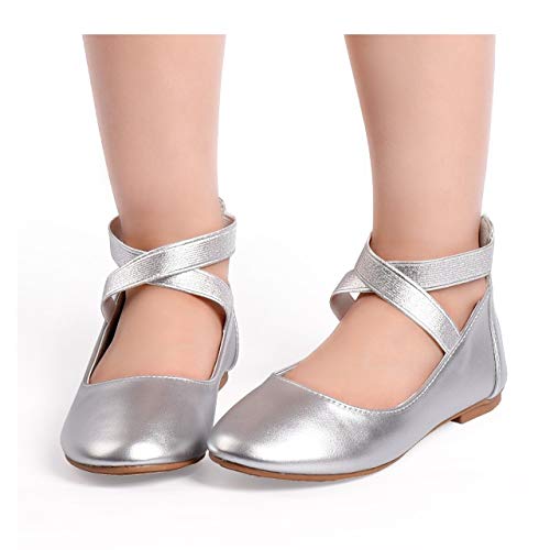 Nova Utopia Toddler Little Girls Dress Ballet Elastic Ankle Strap Flat Shoes,Nf Utopia Girl Nfgf316 Silver 3 #TOP6
