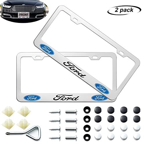 2Pcs License Plate Frames, Stainless Steel License Plate Covers, License Plate Holder Compatible With Ford Caps Cover Suit, License Plate Covers With Screw Caps Set Car Accessories #TOP1