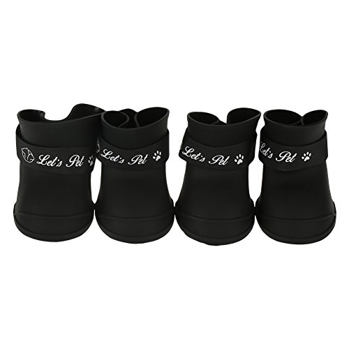 4 Stück Hund Pfotenschutz Wasserdicht, Regen Schuhe Silikon Haustierschuhe Hund Anti-Rutsch-Regenschuhe Haustier Pfotenschutz für Hunde Katzen(L Black)